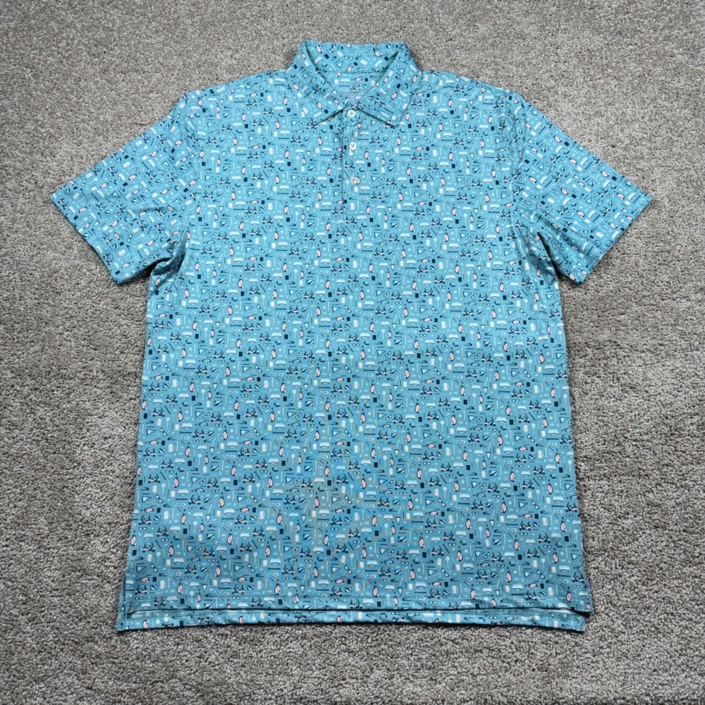 Southern Tide Mens Golf Beer Cart Polo Shirt Blue Performance Stretch Large 8924